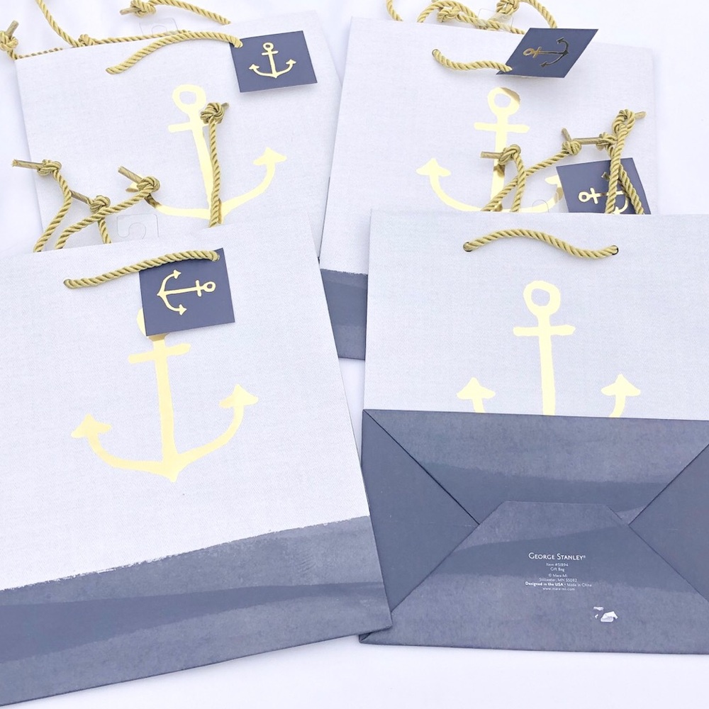 🛑CLEARANCE‼️ Set of 4 ⚓️🆕 Mara Mi anchor Gold and blue gift bags